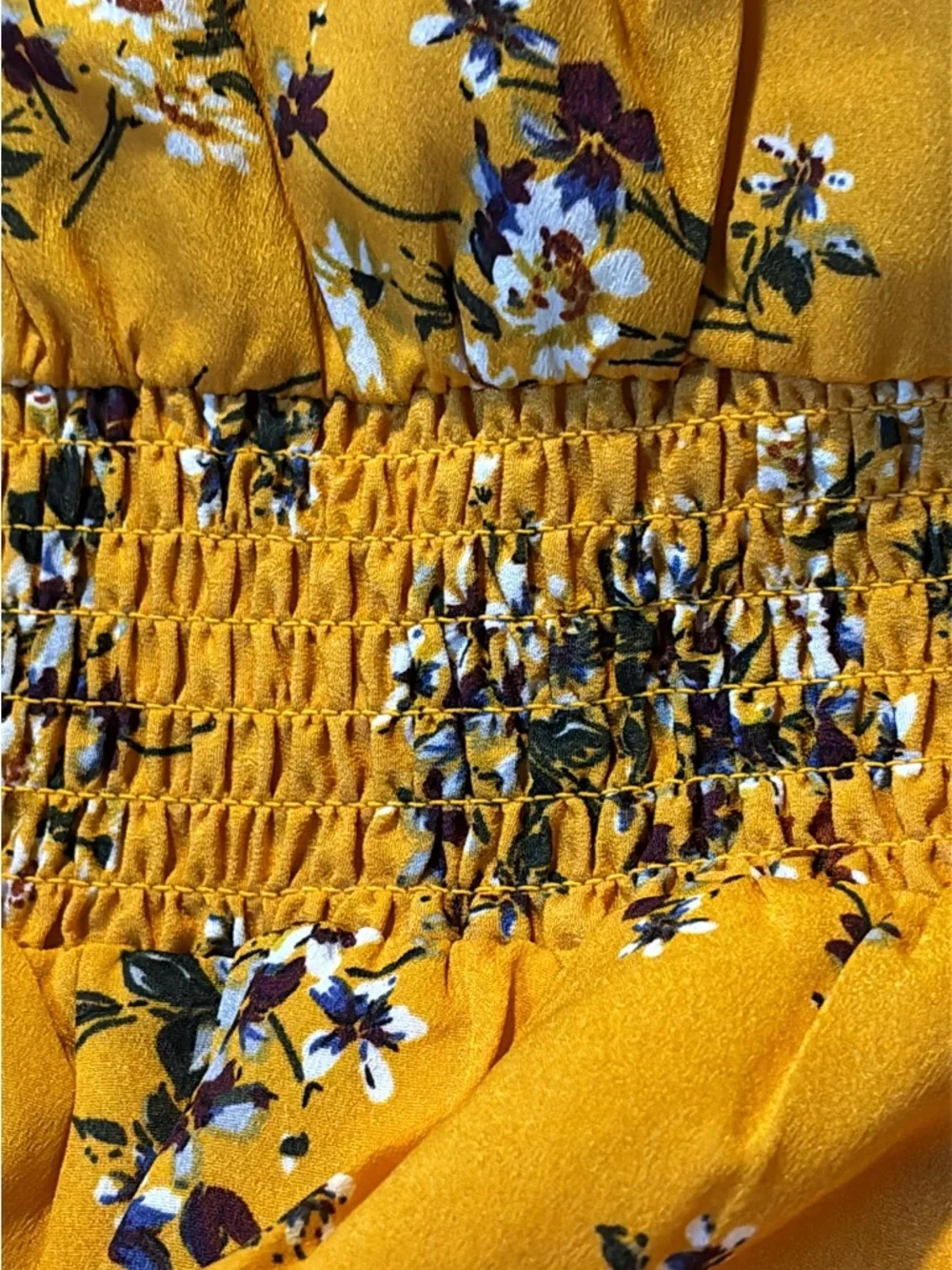 🆕 Floral Mustard Midi Dress with V-Neck and Smocked Waist size 2X NWOT - Picture 8 of 13